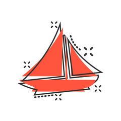 Ship cruise sign icon in comic style. Cargo boat vector cartoon illustration on white isolated background. Vessel business concept splash effect.
