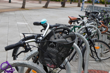 bikes parked in the city, ecological urban transport