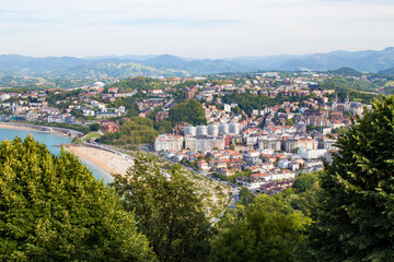 panoramic and landscape of the beach of the shell in san sebastian, donostia, spain