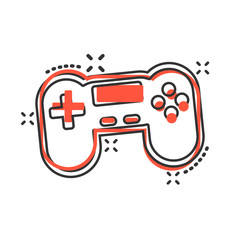 Joystick sign icon in comic style. Gamepad vector cartoon illustration on white isolated background. Gaming console controller business concept splash effect.