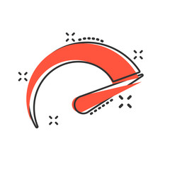 Speedometer level sign icon in comic style. Accelerate vector cartoon illustration on white isolated background. Motion tachometer business concept splash effect.