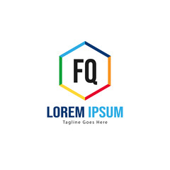 Initial FQ logo template with modern frame. Minimalist FQ letter logo vector illustration