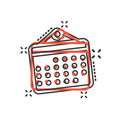Calendar organizer icon in comic style. Appointment event vector cartoon illustration on white isolated background. Month deadline business concept splash effect.