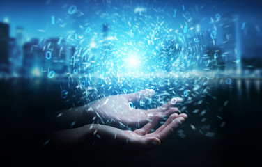 Businessman creating new futuristic energy power source 3D rendering