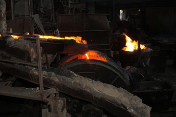 Fototapeta na wymiar Work in the foundry. molten metal worker at a metallurgical plant