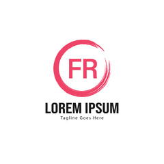 Initial FR logo template with modern frame. Minimalist FR letter logo vector illustration