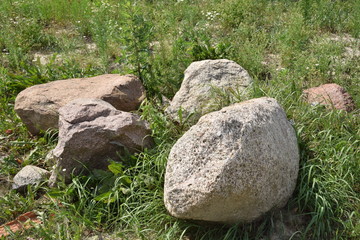 field stones on green grass