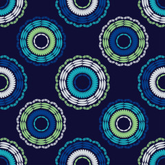 Fototapeta premium Polka dots seamless pattern. Mosaic of ethnic figures. Patterned texture. Geometric background. Can be used for wallpaper, textile, invitation card, wrapping, web page background.