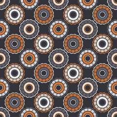 Polka dots seamless pattern. Mosaic of ethnic figures. Patterned texture. Geometric background. Can be used for wallpaper, textile, invitation card, wrapping, web page background.