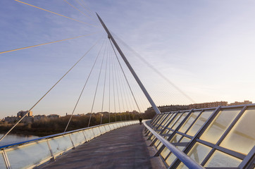 Views of the Pasarela del Voluntariado bridge over the Ebro river in Zaragoza (Spain)