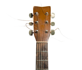 old acoustic guitar head isolated on white background