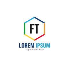 Initial FT logo template with modern frame. Minimalist FT letter logo vector illustration
