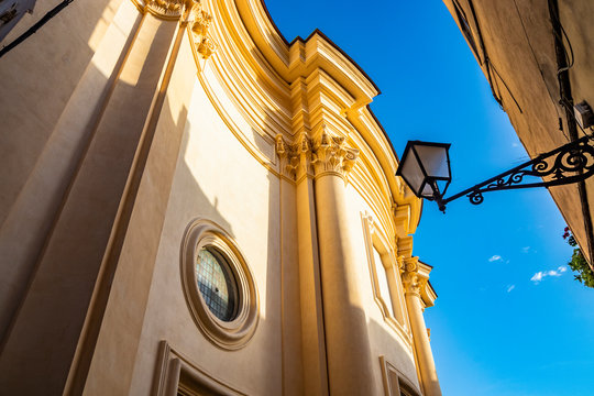 The Church of San Pietro. The blue sky at sunset. Zagarolo, Province of Rome, Lazio, Italy