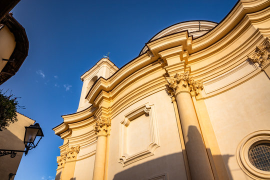The Church of San Pietro. The blue sky at sunset. Zagarolo, Province of Rome, Lazio, Italy