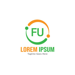 Initial FU logo template with modern frame. Minimalist FU letter logo vector illustration
