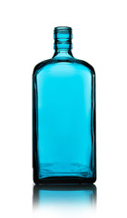 Empty glass bottle for drinks on a white background.