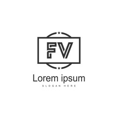 Initial FV logo template with modern frame. Minimalist FV letter logo vector illustration
