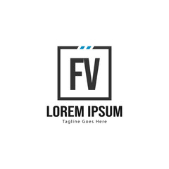 Initial FV logo template with modern frame. Minimalist FV letter logo vector illustration
