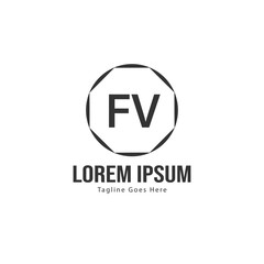 Initial FV logo template with modern frame. Minimalist FV letter logo vector illustration