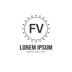 Initial FV logo template with modern frame. Minimalist FV letter logo vector illustration