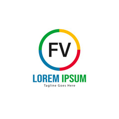 Initial FV logo template with modern frame. Minimalist FV letter logo vector illustration