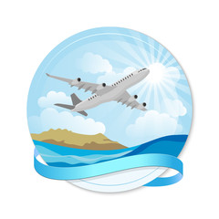Fototapeta na wymiar vector illustration airplane over sea
