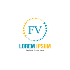 Initial FV logo template with modern frame. Minimalist FV letter logo vector illustration