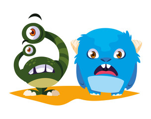 funny monsters couple comic characters colorful