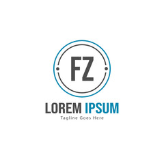 Initial FZ logo template with modern frame. Minimalist FZ letter logo vector illustration