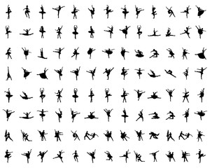 Black silhouettes of ballerinas on a white background