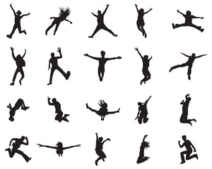 Silhouettes of people wich jumping and flying, vector