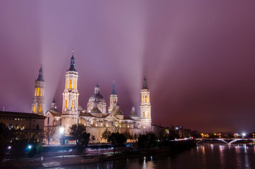 Fototapeta na wymiar Night view of the Basilica of Our Lady of the Pillar, Zaragoza, Spain.