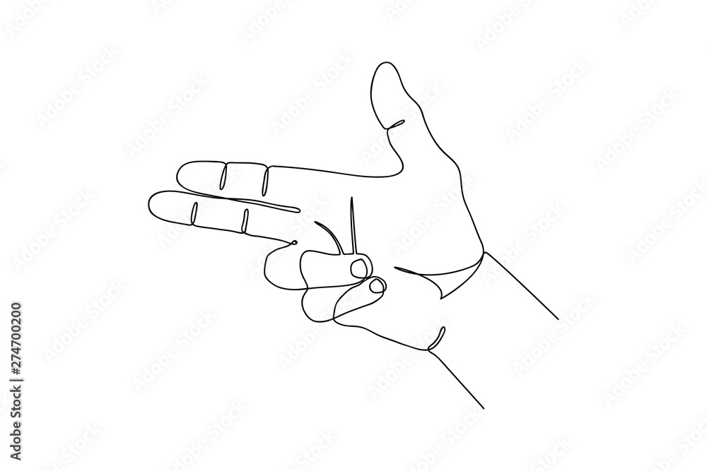 Poster one line hand in gun gesture. continuous line drawing. vector illustration.