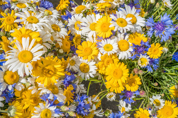 Large very beautiful bouquet of wildflowers. Bouquet on Ligo.