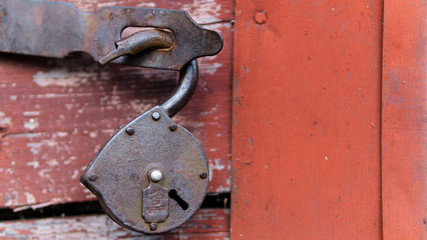 ancient castle on the background of the red door