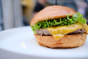 Burger serving in the restaurant