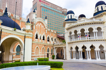 View on old colonial style buildings of Panggung Bandaraya DBKL 'Malay for DBKL City Theatre' and Old High Court Building on the Merdeka Square in Kuala Lumpur, Malaysia