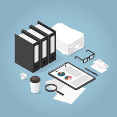Isometric Paper Work Concept Illustration