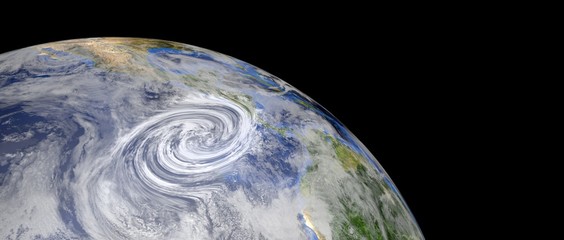 Extremely detailed and realistic high resolution 3d illustration of a hurricane approaching central america. Shot from space. Elements of this image are furnished by Nasa.