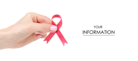 pink ribbon in hand breast cancer pattern on white background