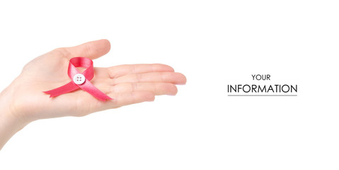 pink ribbon in hand breast cancer pattern on white background