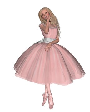 Illustration of a ballerina wearing a pink romantic style tutu, 3d digitally rendered illustration