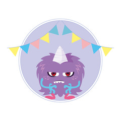 funny monster with horn and garlands party