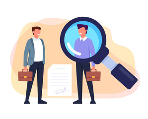Obraz premium Recruitment head hunting human resources concept. Vector flat cartoon graphic design illustration