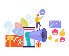 Business promotion discount seo trading concept. Vector flat cartoon graphic design illustration