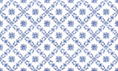 Seamless Portugal or Spain Azulejo Wall Tile Background. High Resolution.