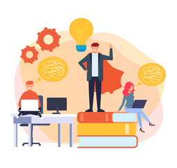 Best idea teamwork office worker concept. Working in team. Vector flat cartoon graphic design illustration
