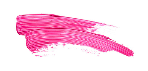 Pink strokes and texture mascara or acrylic on a white background
