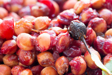 background of a heap of sour cherry pits