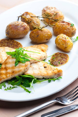 Still lifegrilled cod with potatoes